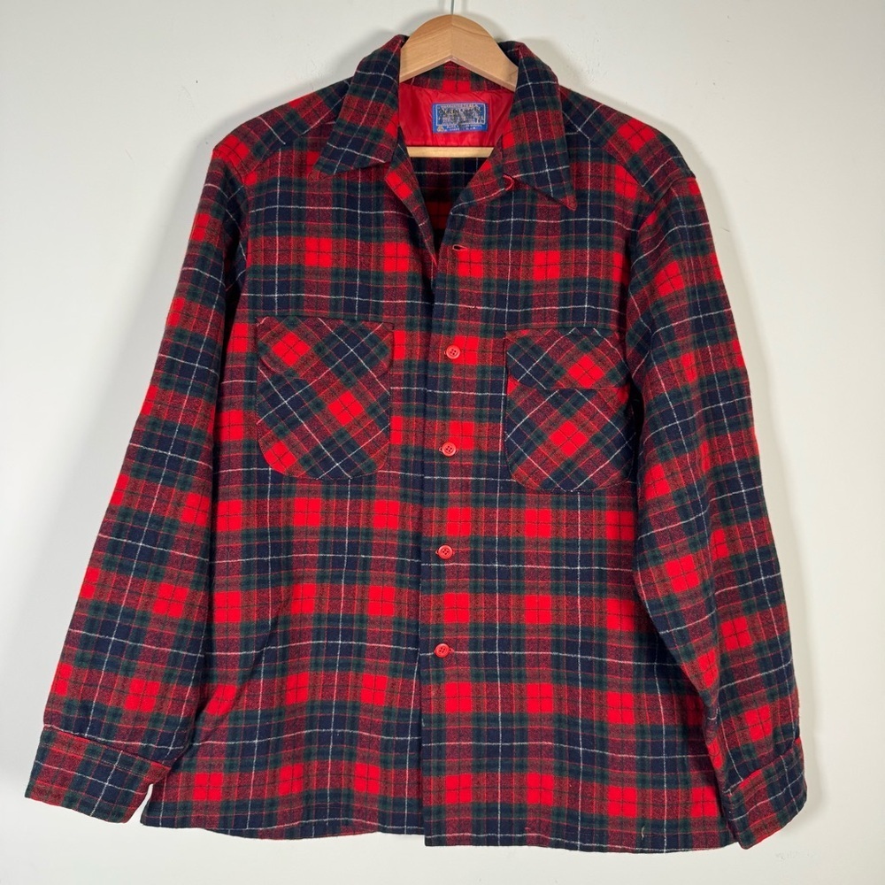 Vintage Pendleton plaid wool long sleeve board shirt size L